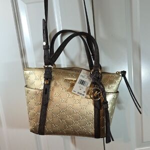 NWT Michael Kors Sullivan Small Convertible Top Zip Tote Pale Gold Metallic
